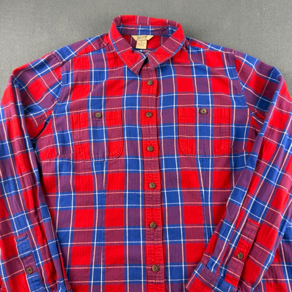 Duluth Trading Co Shirt Womens XL Red Blue Plaid Flannel Long Sleeve Cotton 4461 - Picture 3 of 7